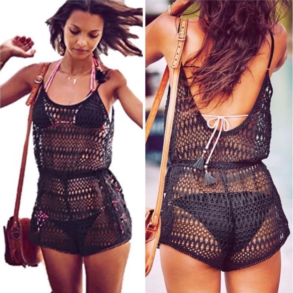 New with Tags- Victoria’s Secret Black Crochet Swim Cover-Up Small